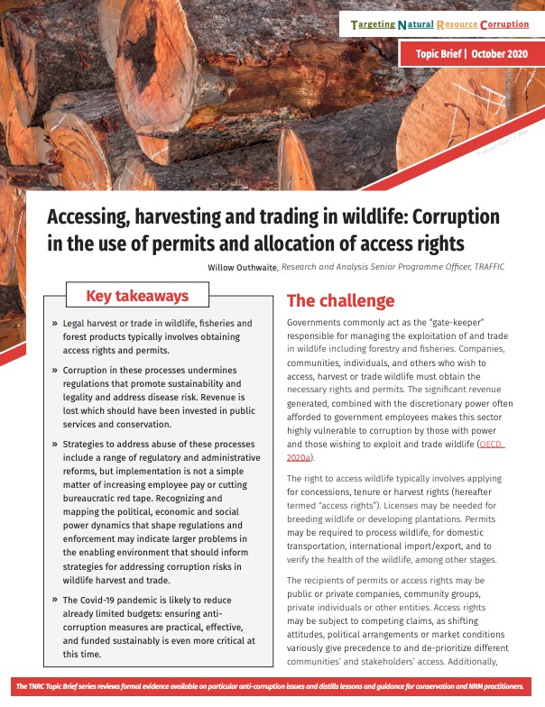 Accessing, harvesting and trading in wildlife: Corruption in the use of permits and allocation of access rights